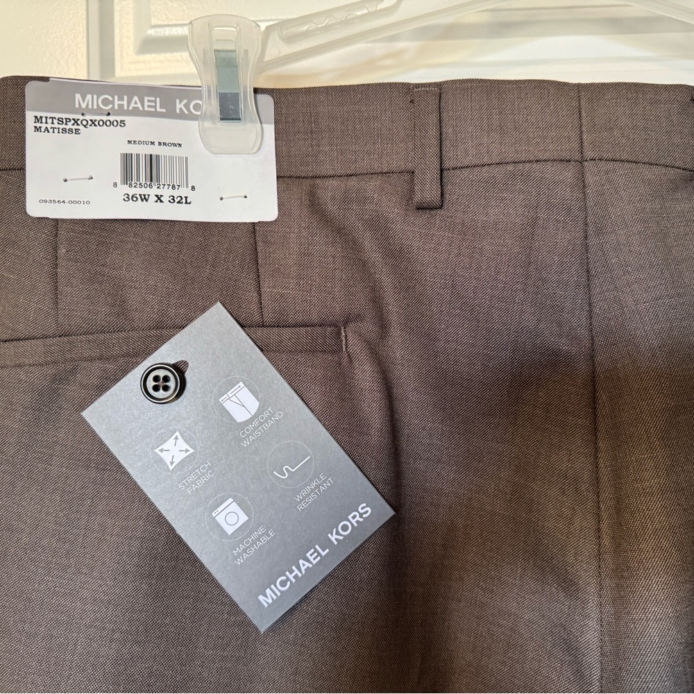 NWT Men’s Michael Kors Matisse Medium Brown Dress Pants Flat front, 36W x 32L - Picture 6 of 7